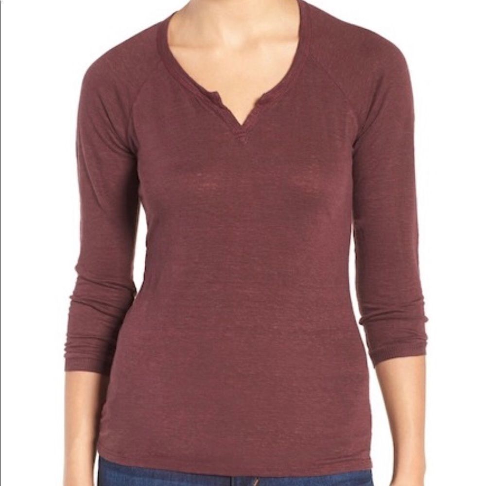 Joes jeans burgundy linen split neck tee S